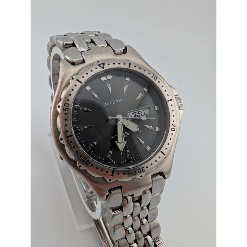 Armitron Watch Men 40mm Case Silver 7" Band 20/1297- New Battery